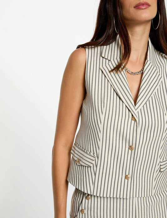 Getailleerd Mouwloos Jasje met Strepen