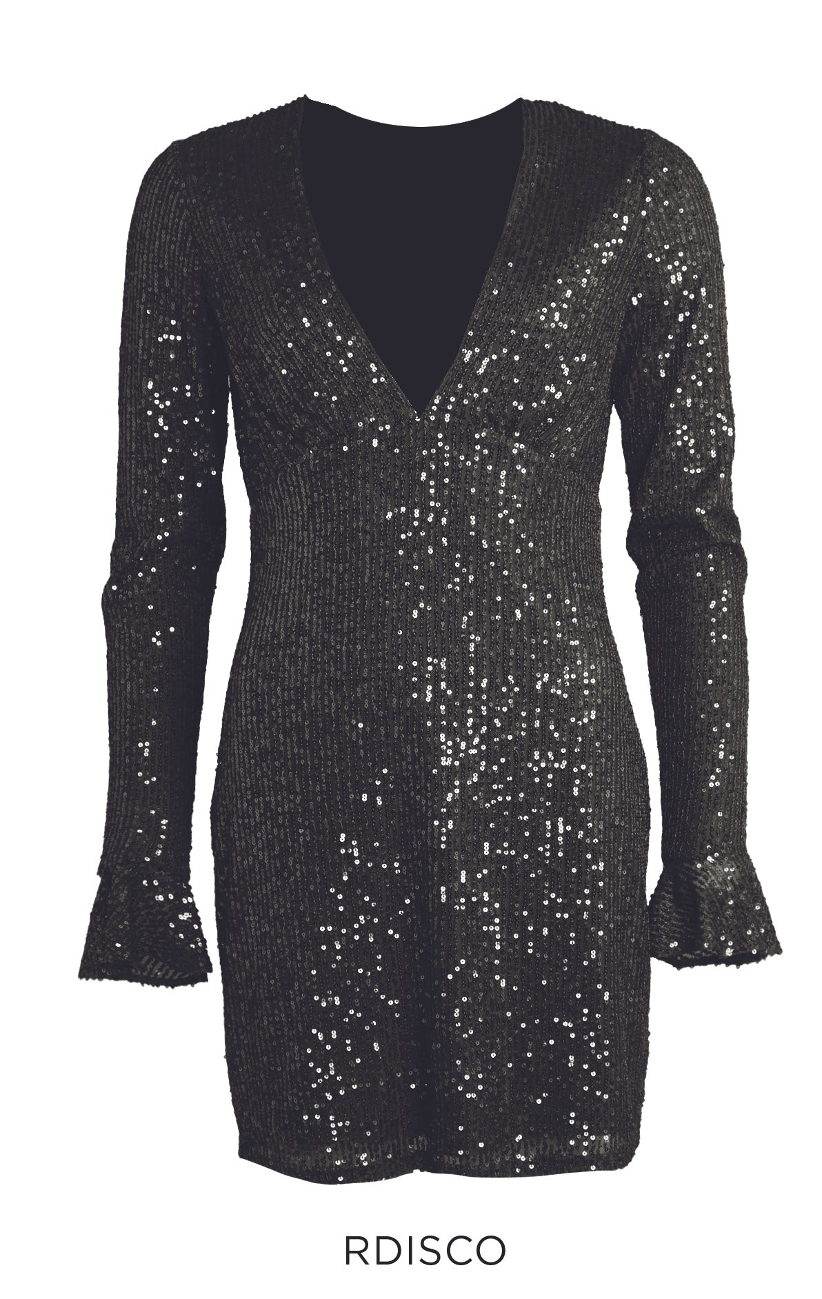 Getailleerde paillettenjurk met v-hals - zwart