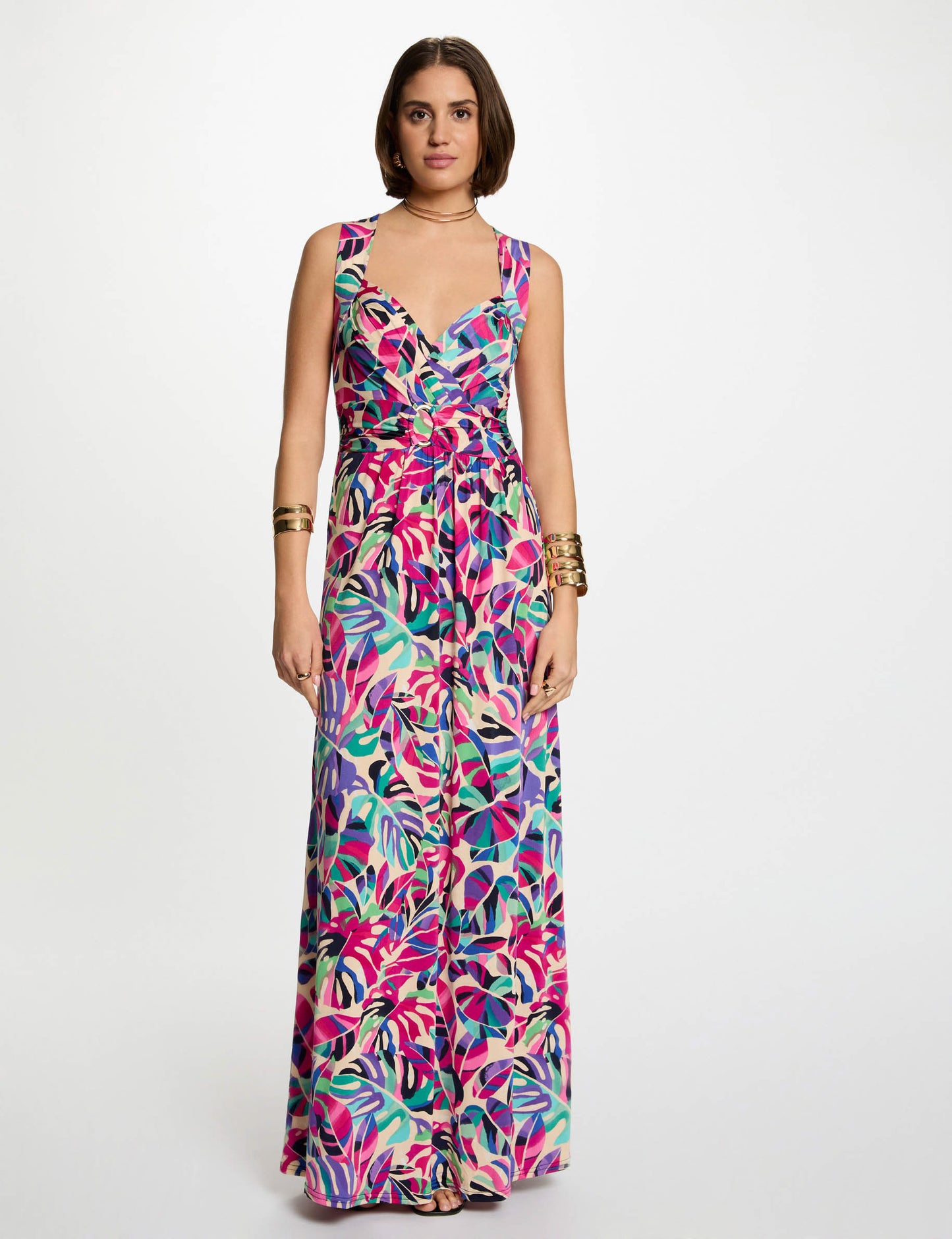 Elegante maxi jurk met tropische print - meerkleurig