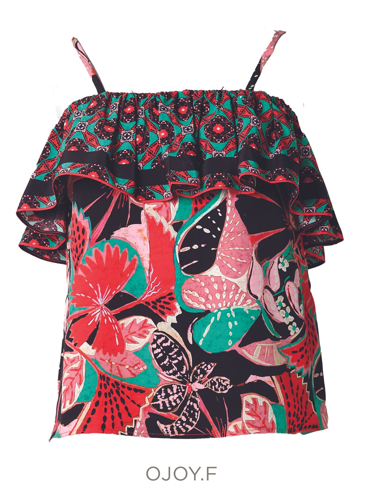 Zomerse Top met Volant en Bloemenprint - meerkleurig