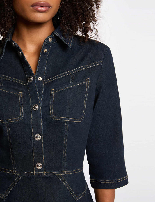 Korte Denim Jurk met Reverskraag