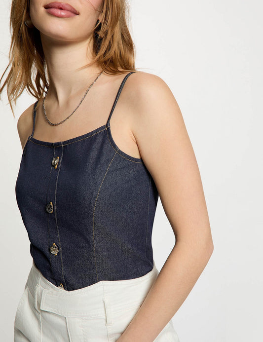 Denim Top met Aansluitende Pasvorm