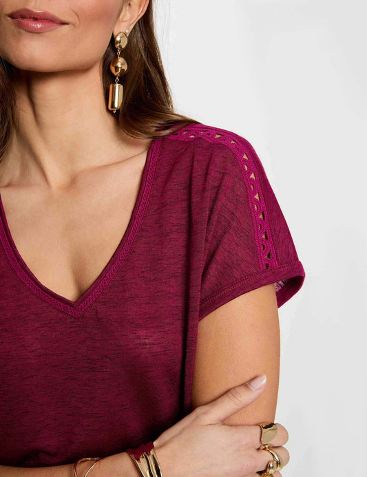 T-shirt met V-hals en Rechte Pasvorm