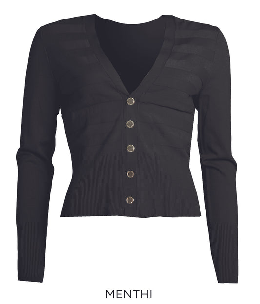 Stijlvol gebreid vest met ribstructuur en knopen - pruim