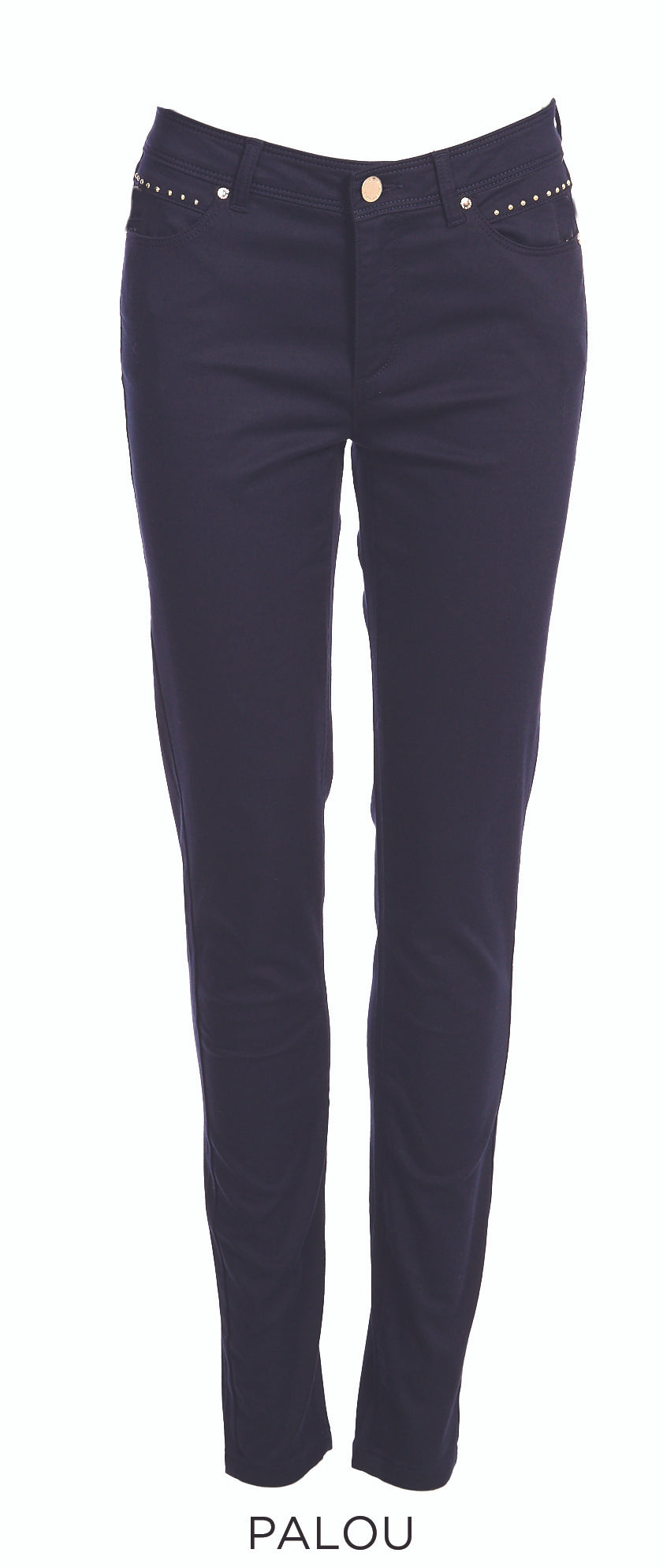 Slim Fit Broek met Studs Details - Marine