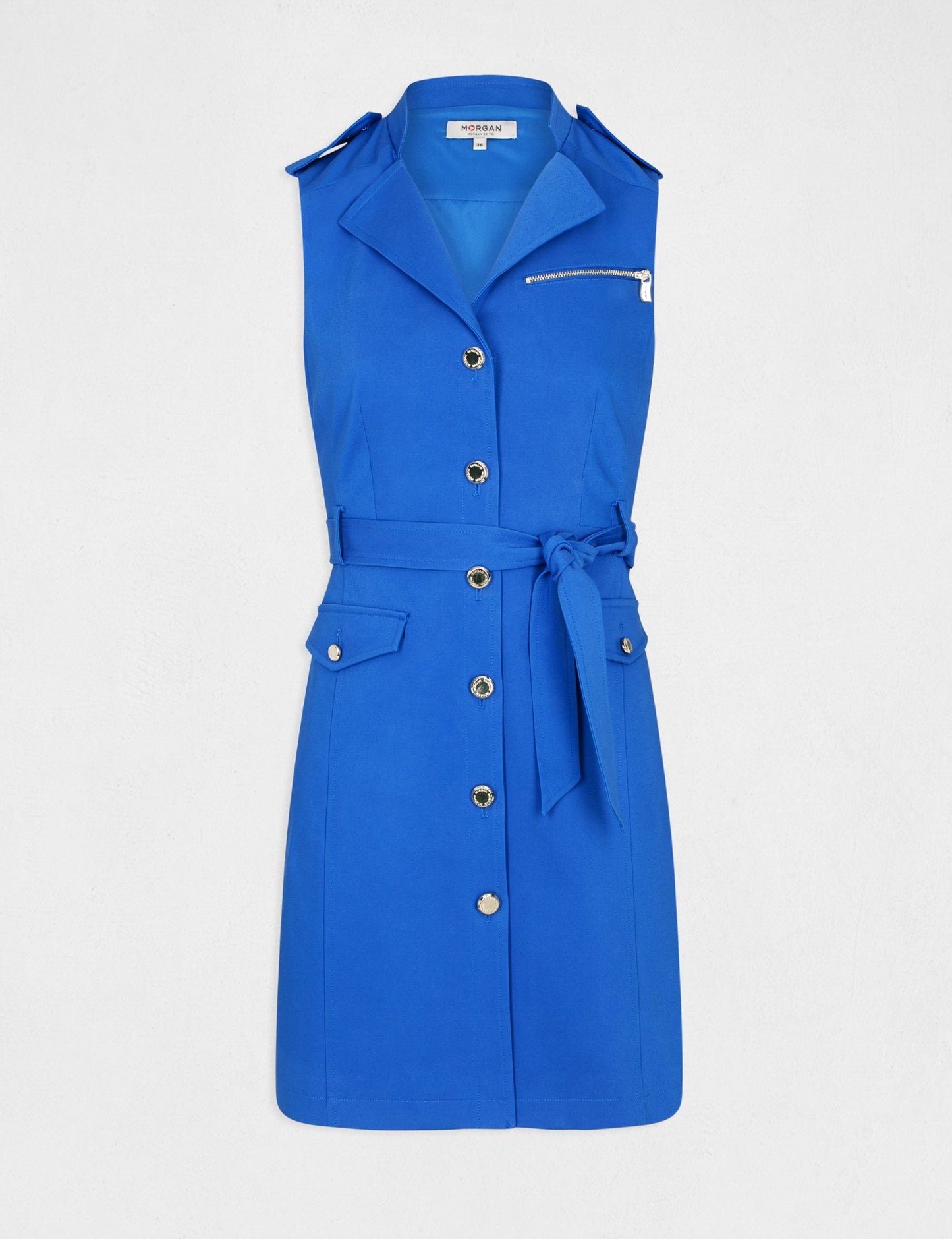 Robe droite avec bouton et ceinture - bleu
