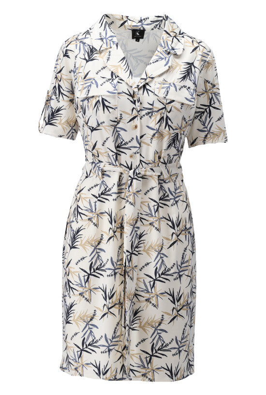 K-Design - Jurk blaadjes print, zakjes & strap (W381)