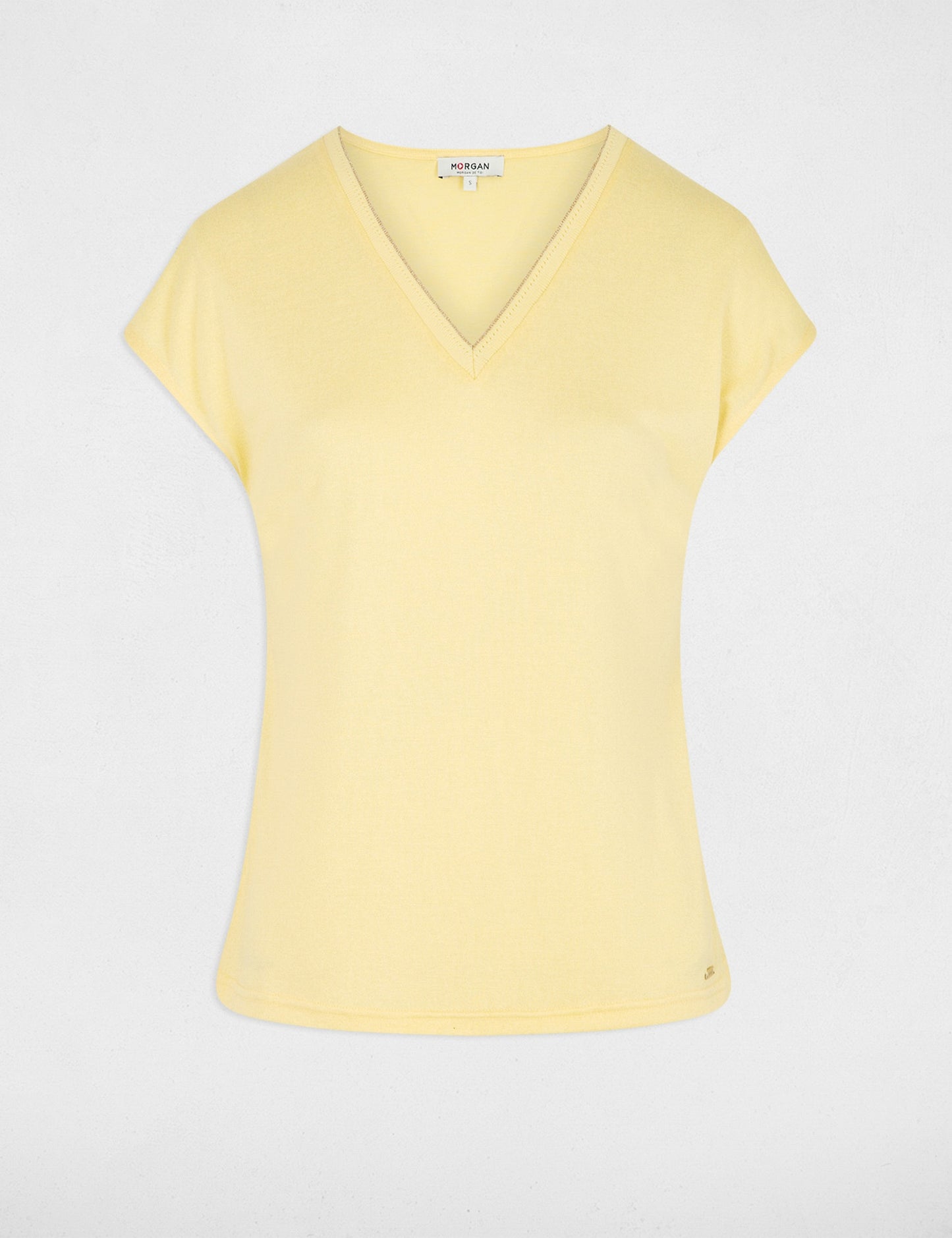Recht T-shirt met V-hals en metallic afwerking