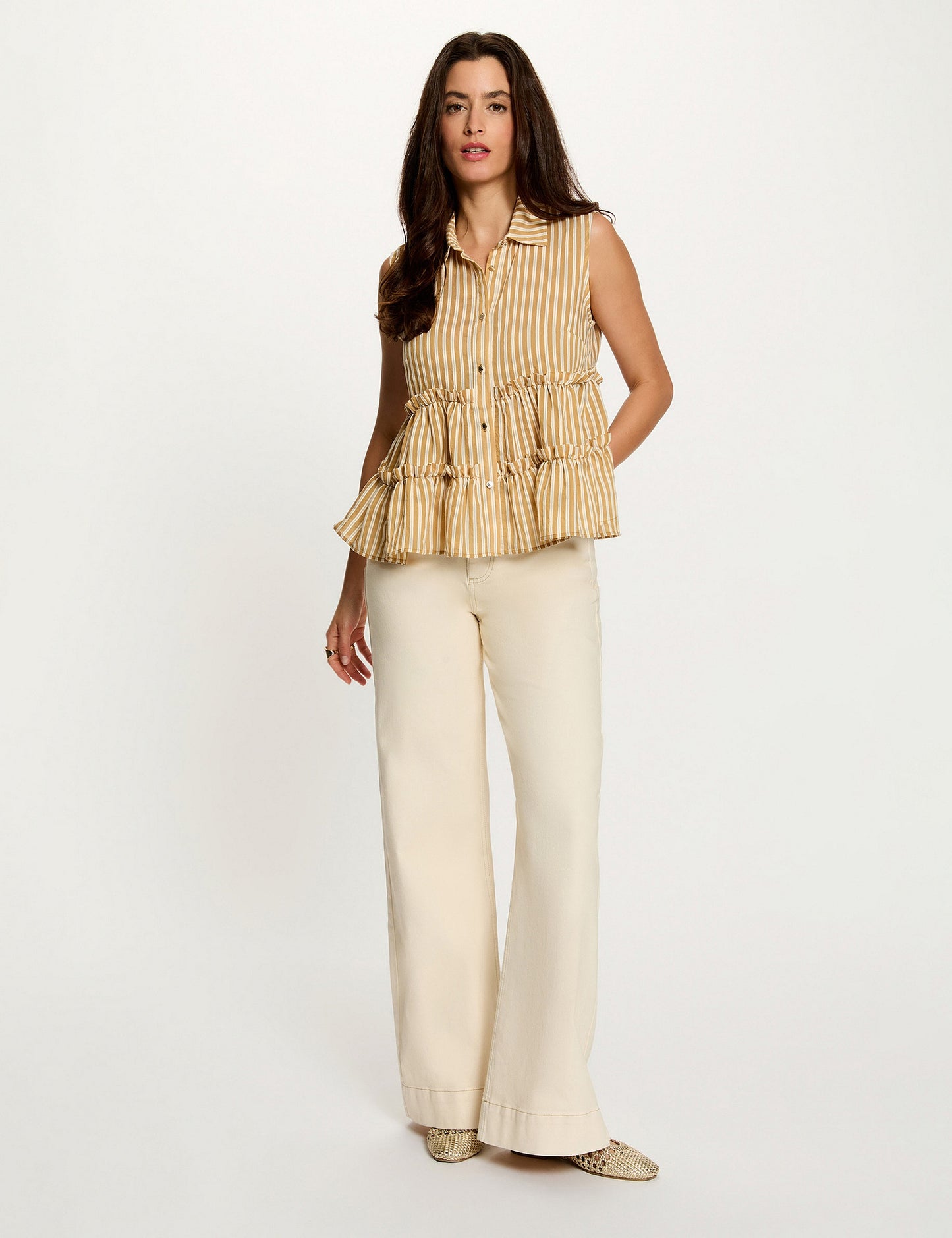 Mouwloze Gestreepte Blouse met Ruches