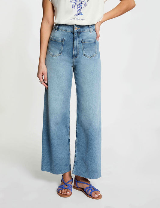 Wijde Pijpen Jeans met Hoge Taille