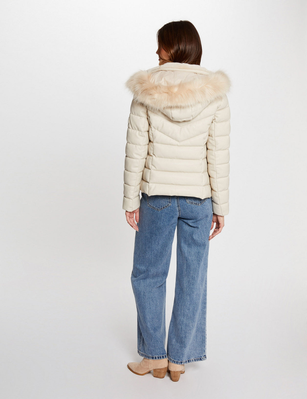 Gewatteerd Imitatieleren Jasje met Faux Fur Capuchon