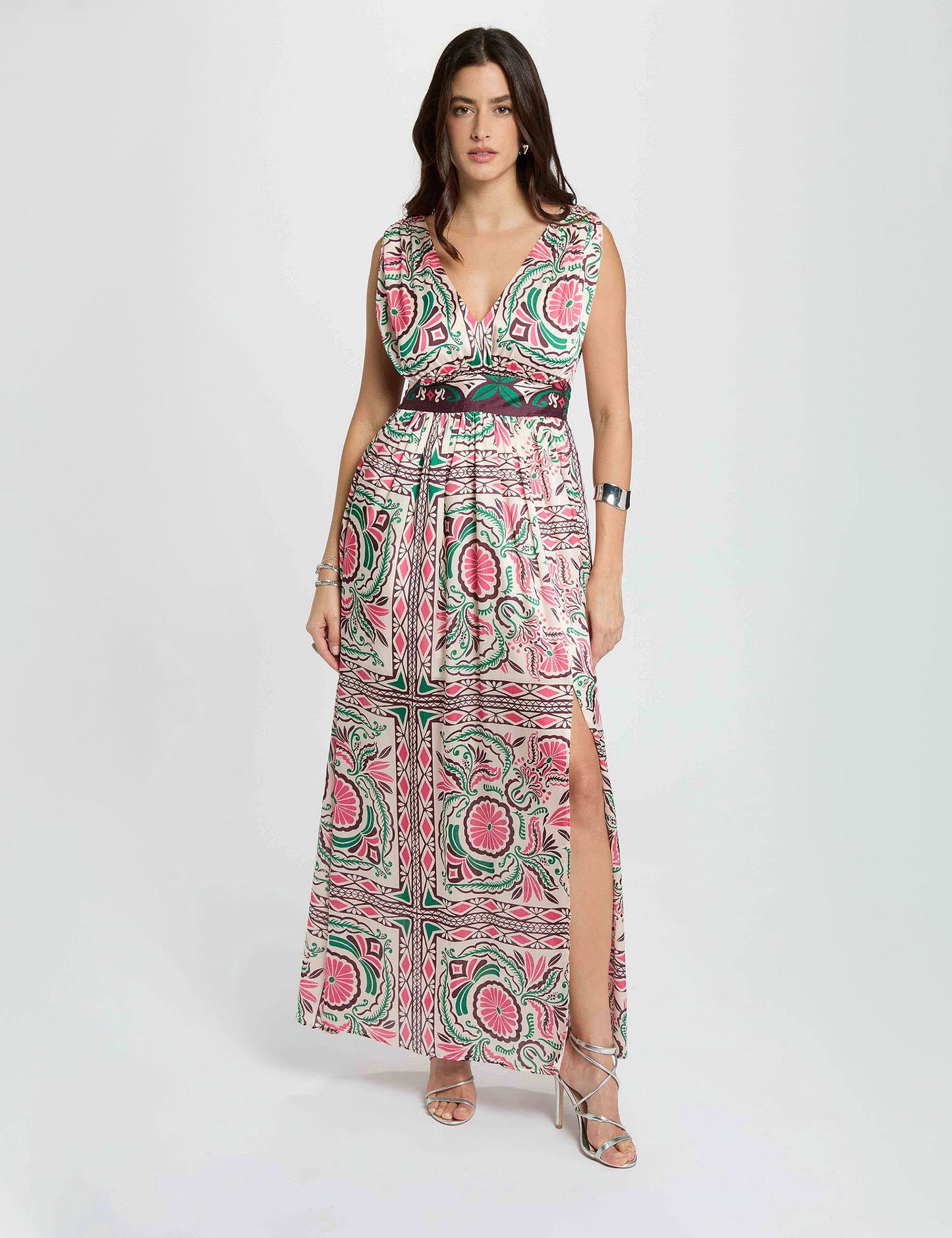 Lange Jurk met Print en Taille-uitsnijdingen