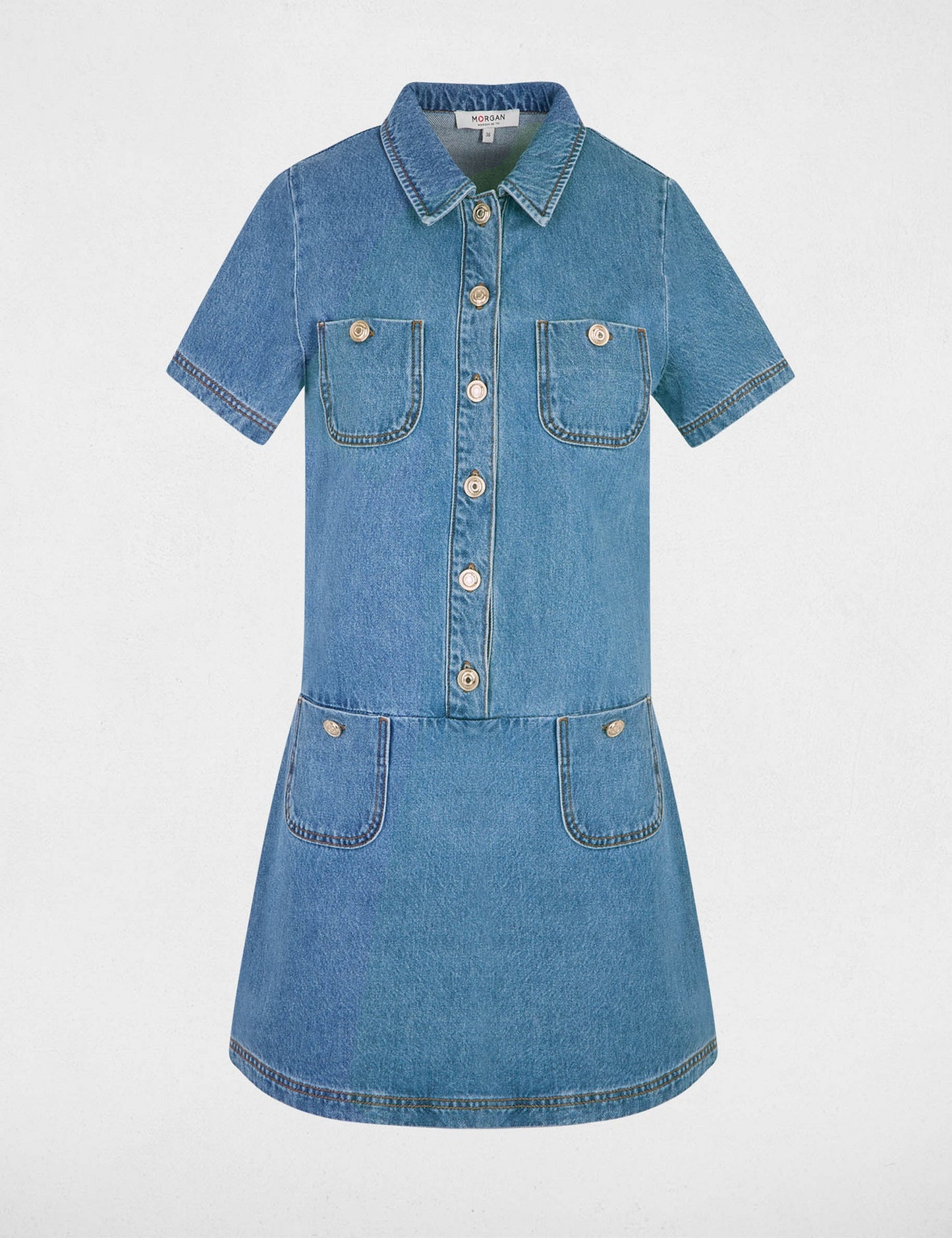 Denim Jurk met Rechte Pasvorm en Reverskraag