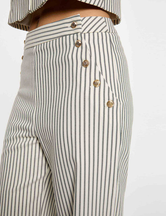 Gestreeepte Broek met Wijde Pijpen en Hoge Taille