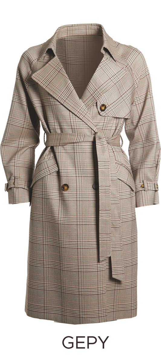 Lange Trenchcoat met Patroon en Ceintuur