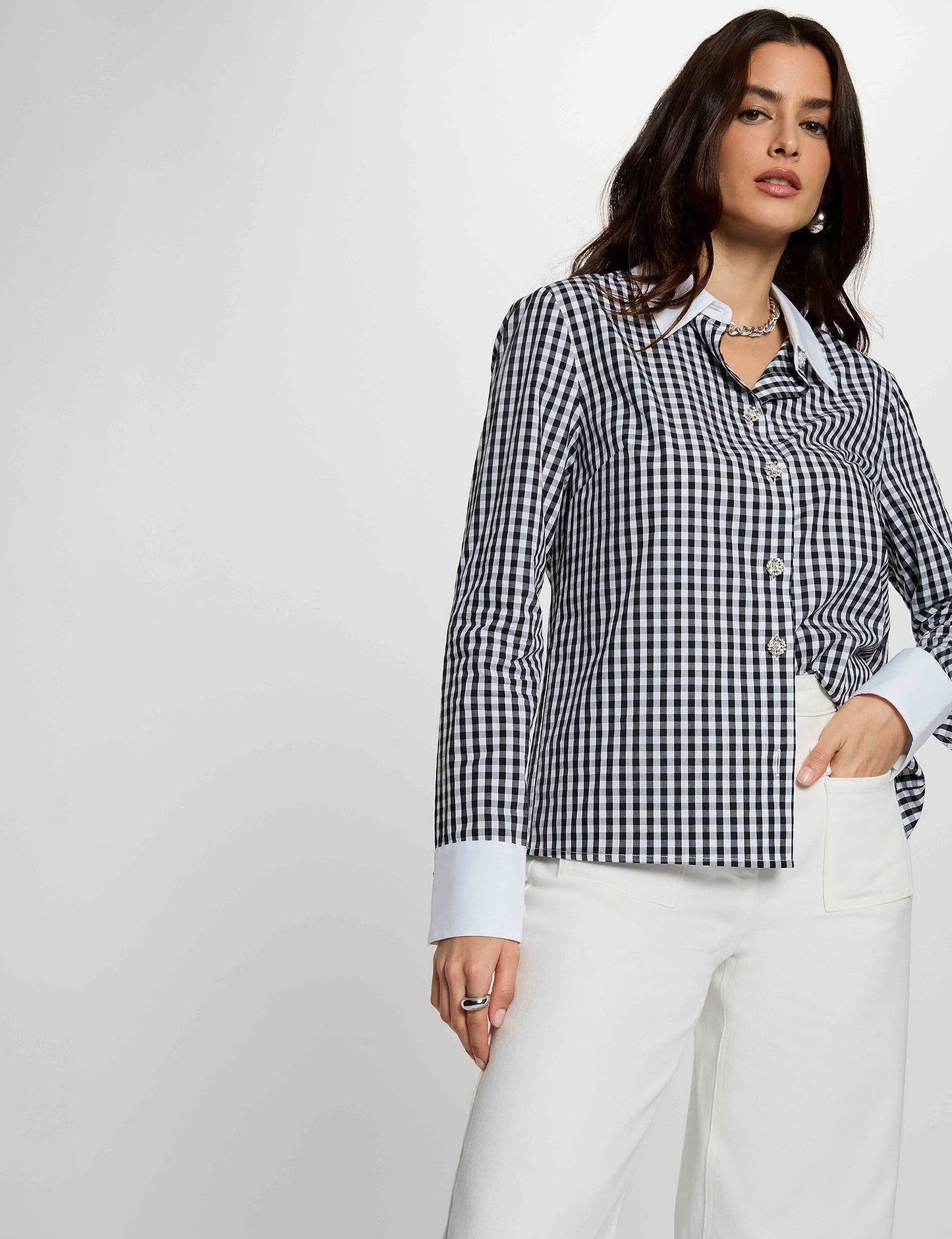 Geruit Blouse met Contrastkraag