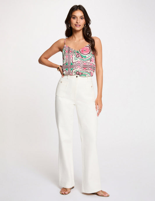 Fijne Top met Print en Spaghettibandjes