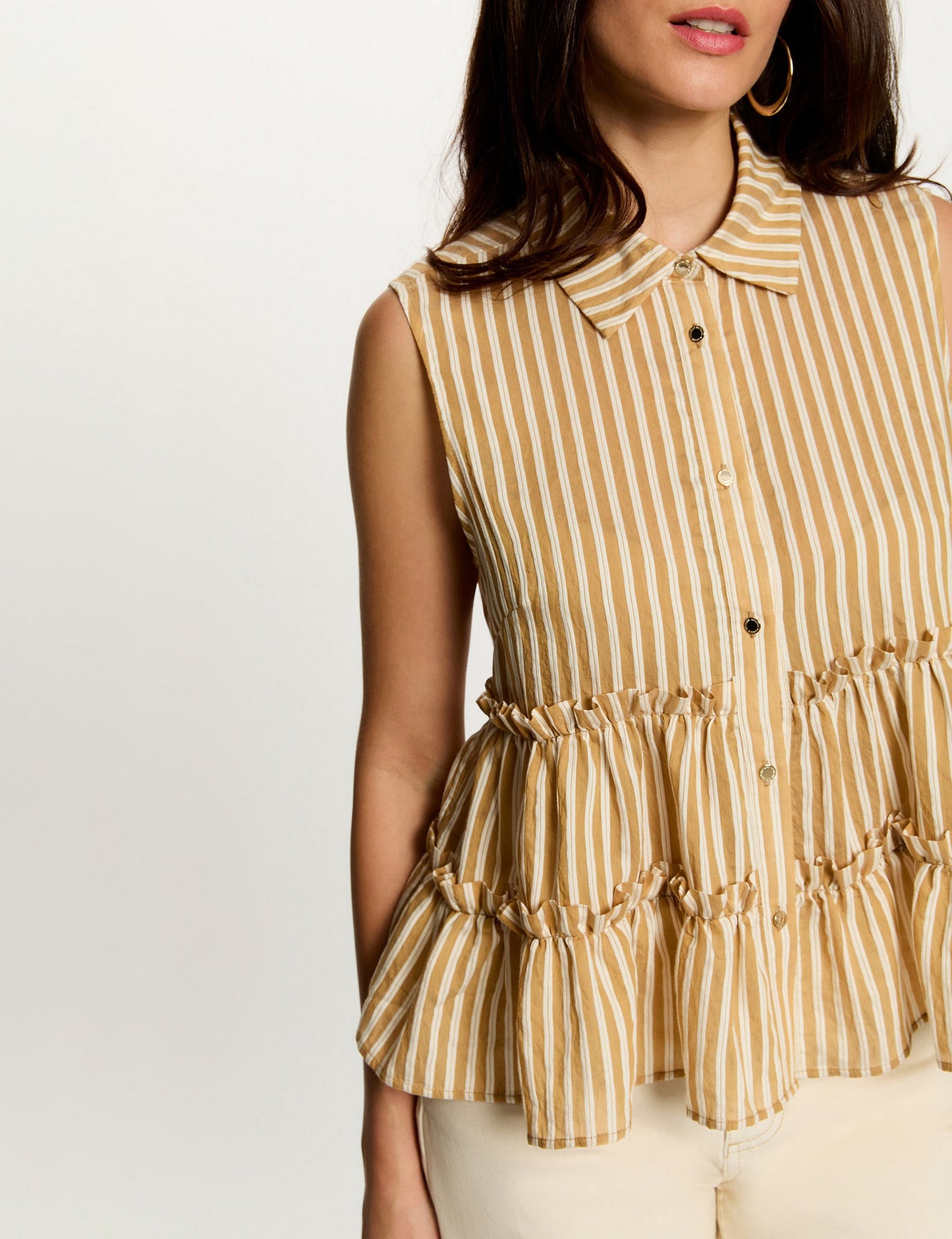 Mouwloze Gestreepte Blouse met Ruches