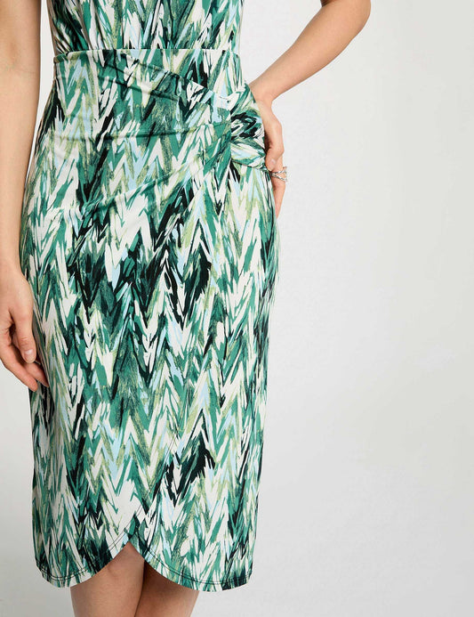 Rechte Jurk met Print en Knoopdetail