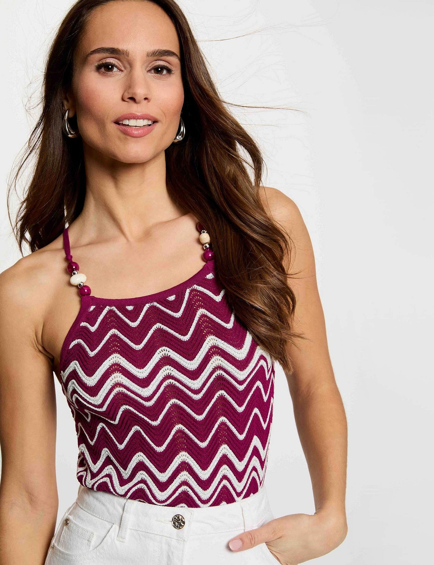 Top met Bustierhals en Chevronprint