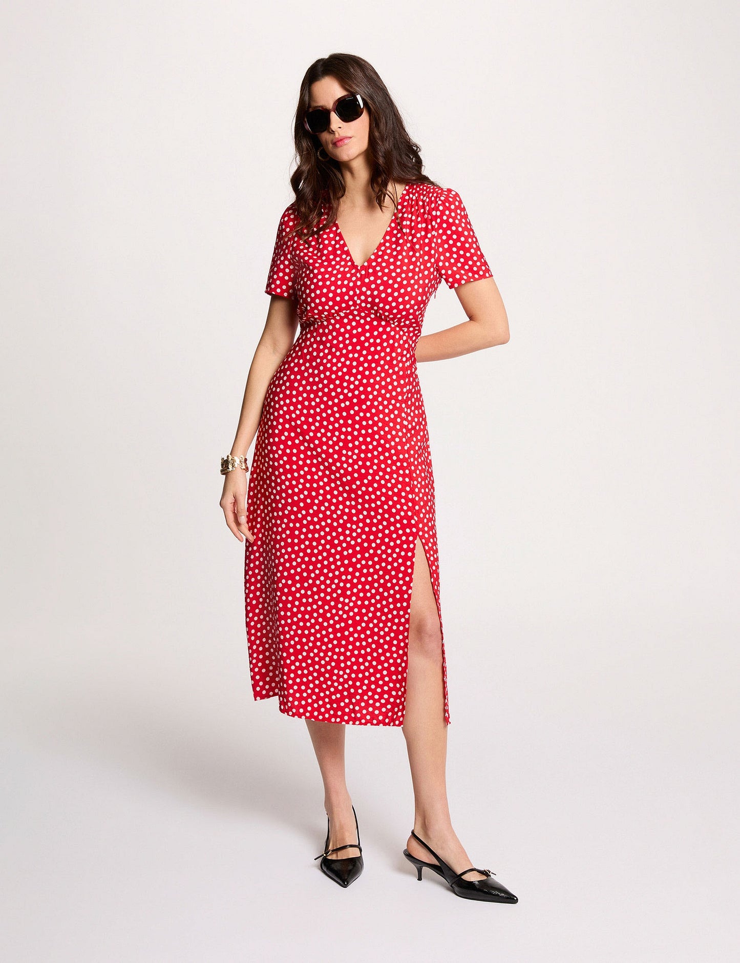 Midi Jurk met V-Hals en Split