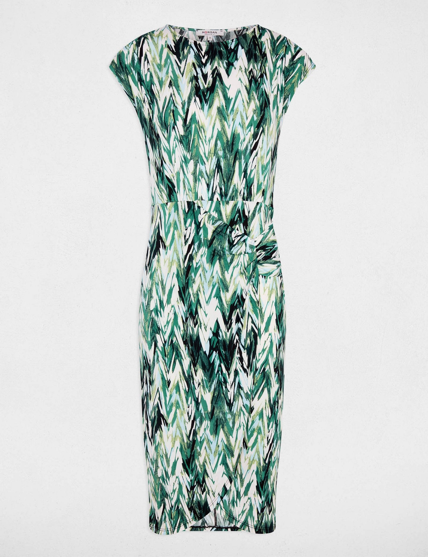 Rechte Jurk met Print en Knoopdetail