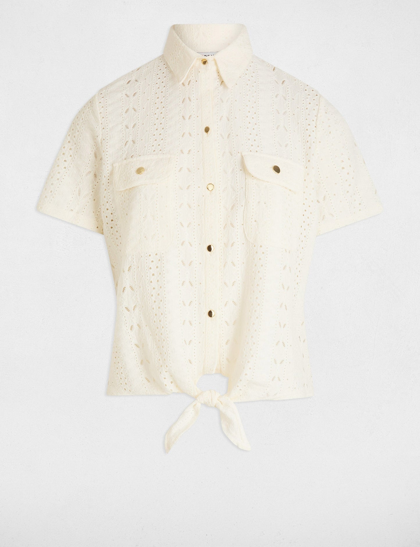 Shirt met korte mouwen, strikdetail en reverskraag