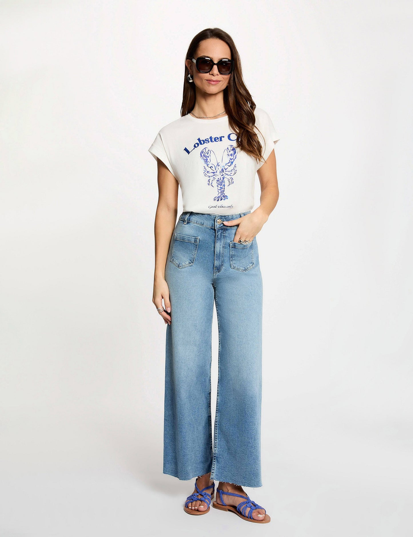 Wijde Pijpen Jeans met Hoge Taille