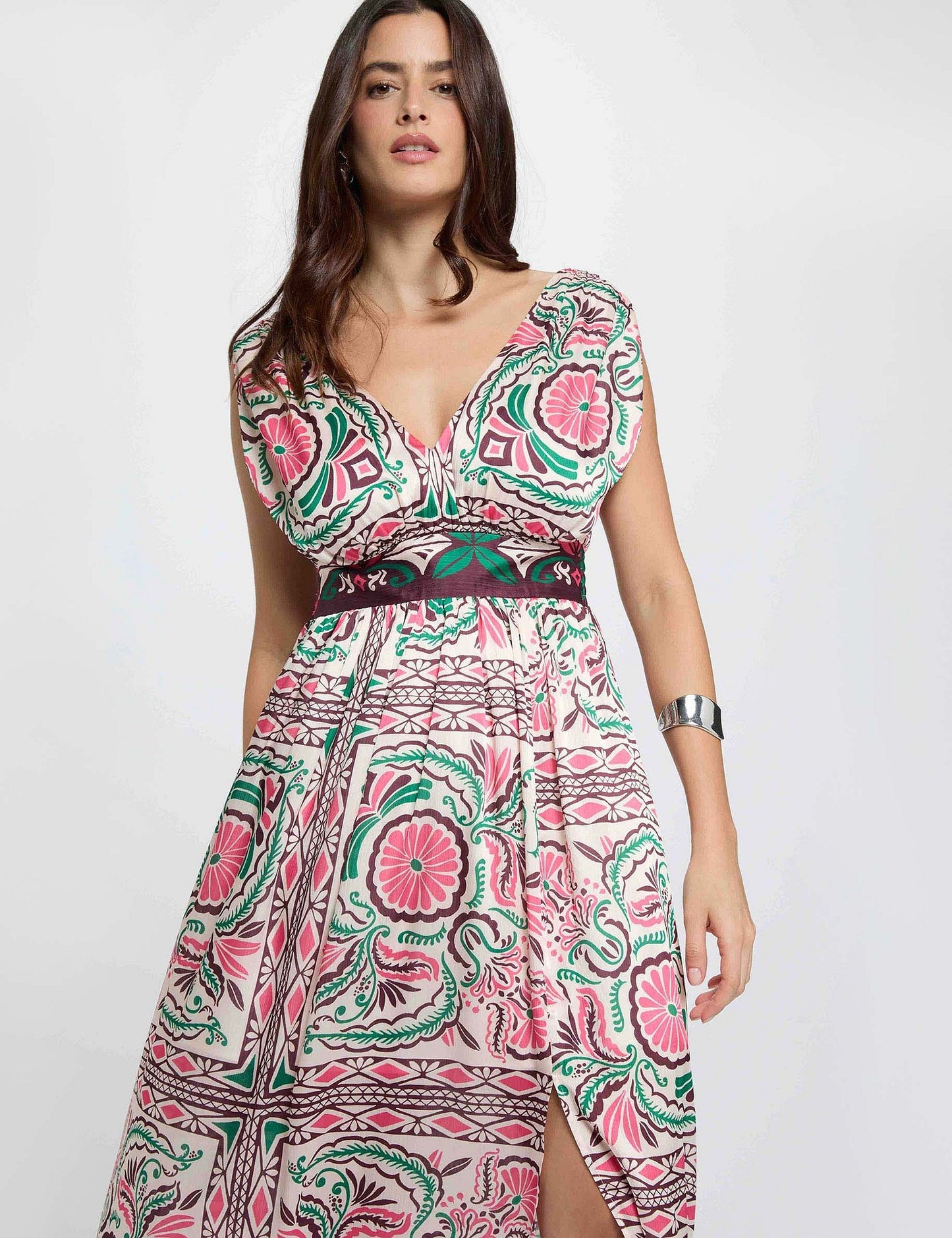 Lange Jurk met Print en Taille-uitsnijdingen