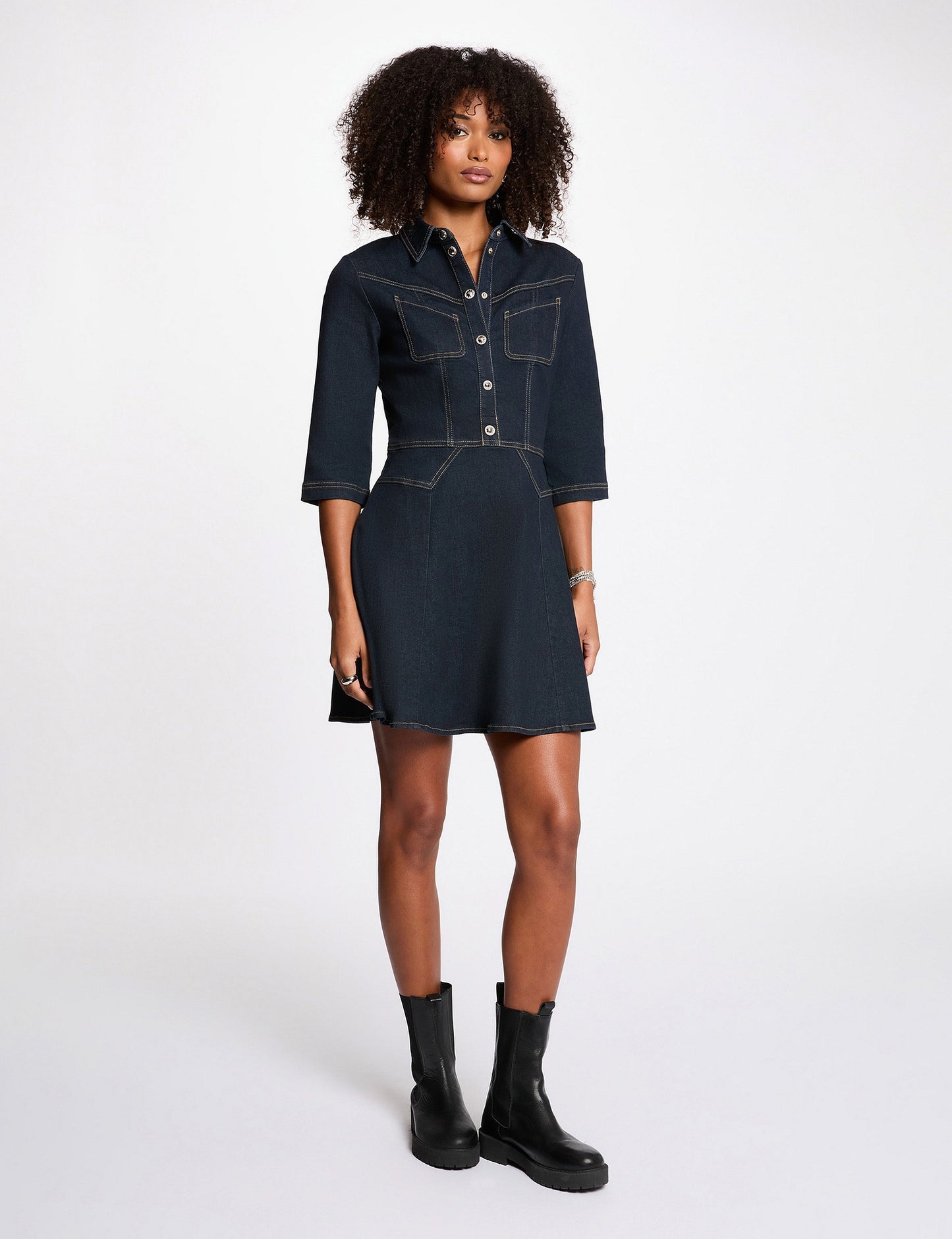 Korte Denim Jurk met Reverskraag