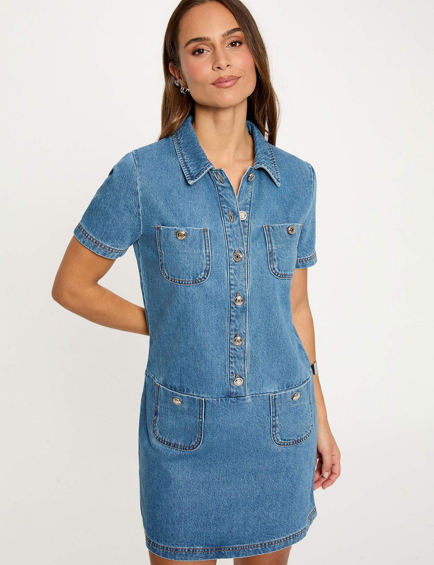 Denim Jurk met Rechte Pasvorm en Reverskraag