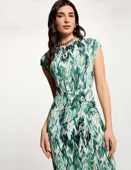 Rechte Jurk met Print en Knoopdetail