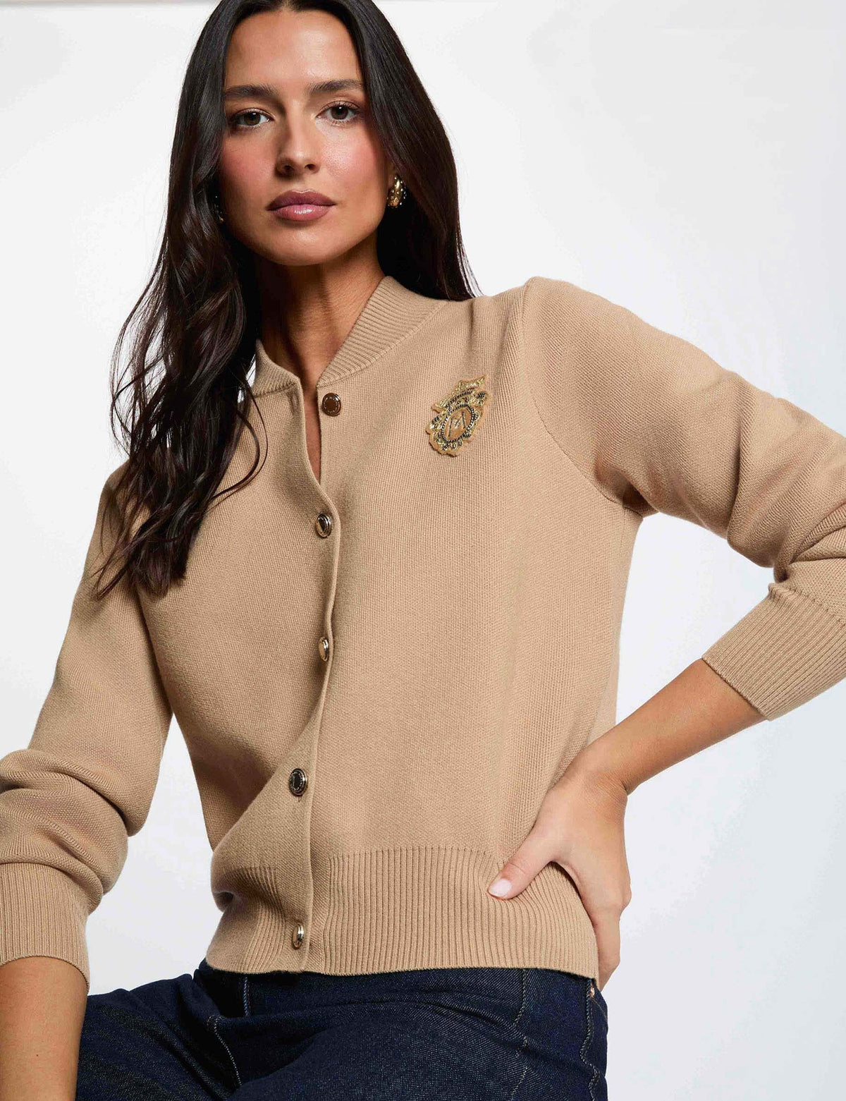 Cropped Trui met Hoge Teddykraag en Borduurwerk