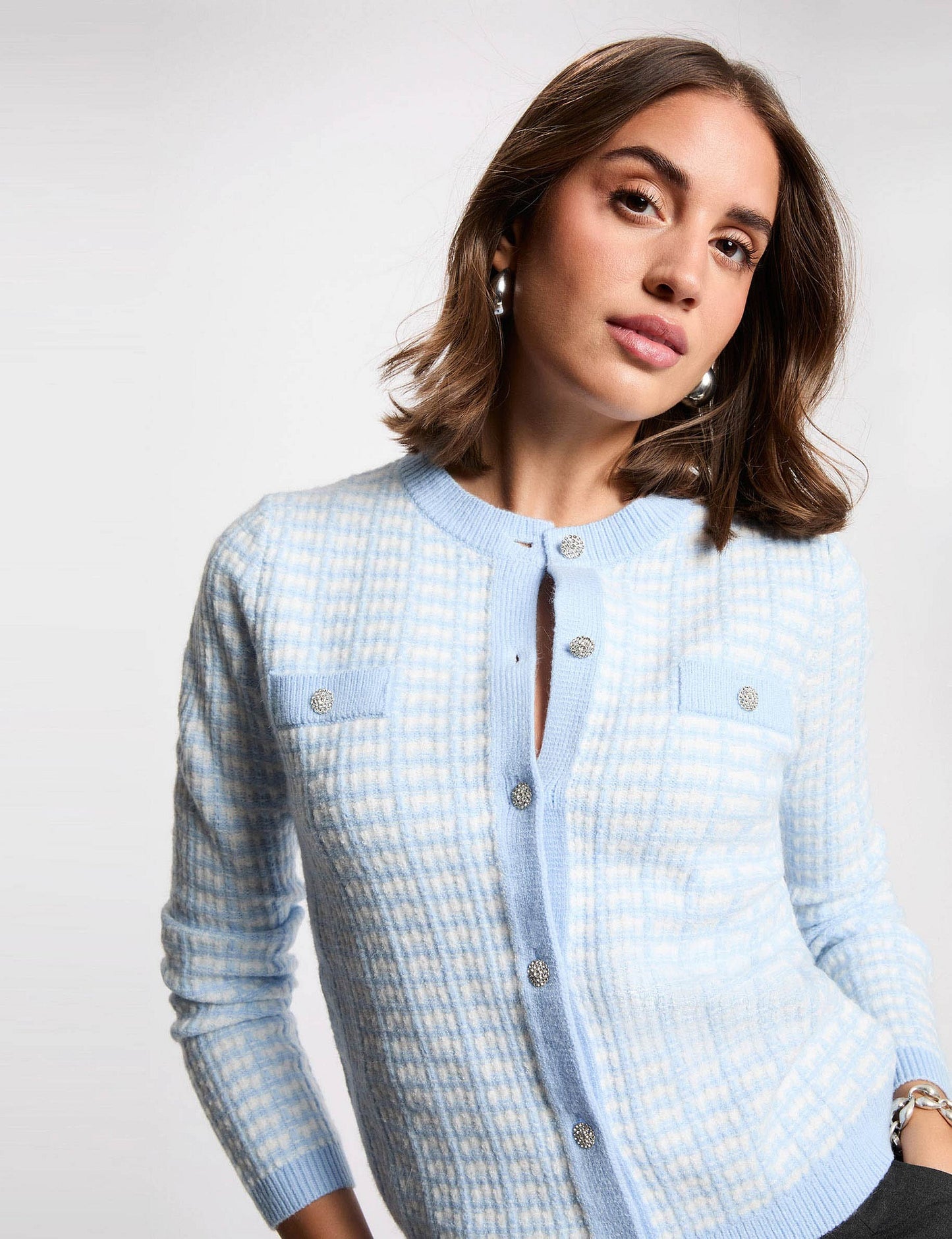Getailleerd Jacquard Vest met Sierknopen