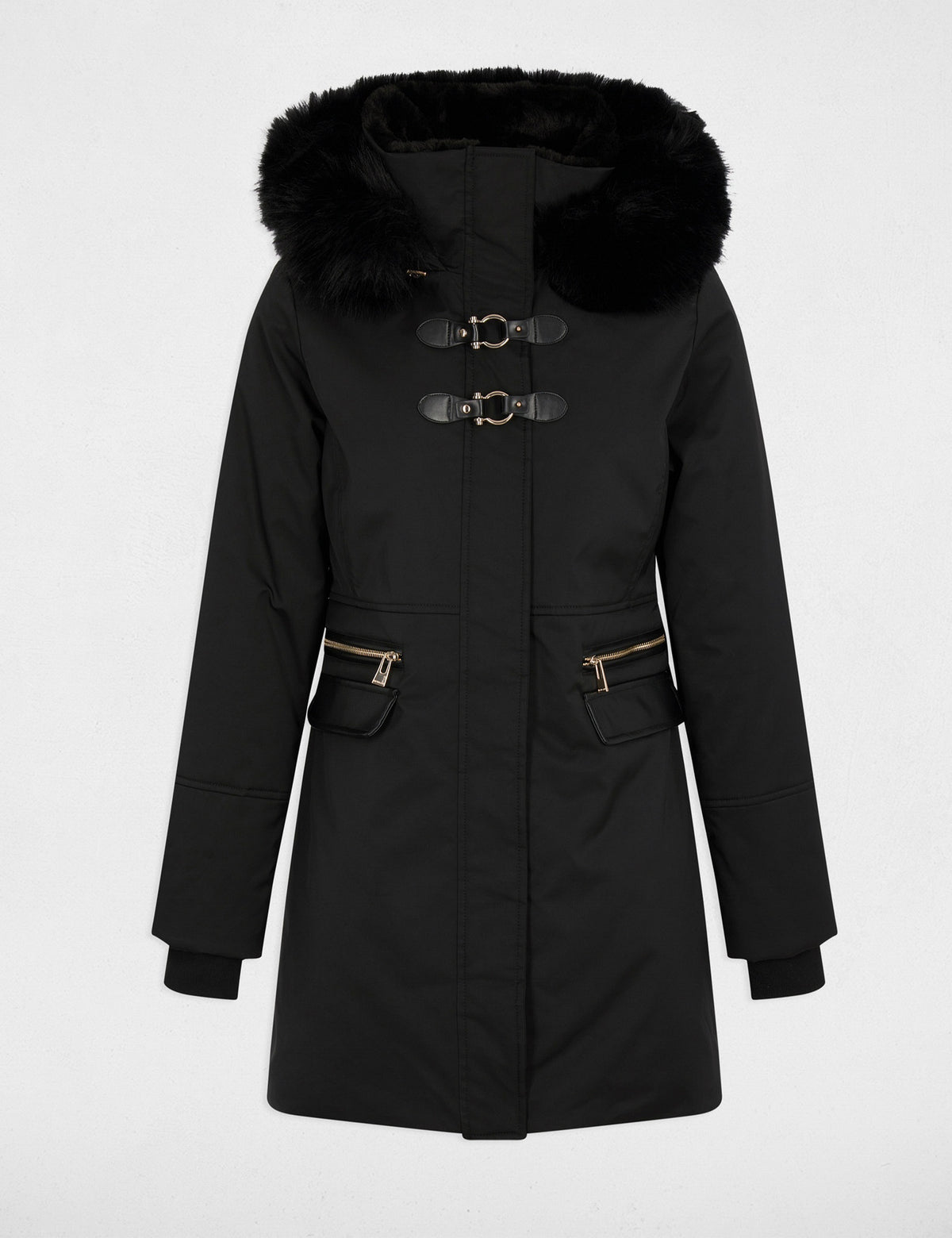 Rechte Halflange Parka met Imitatiebont