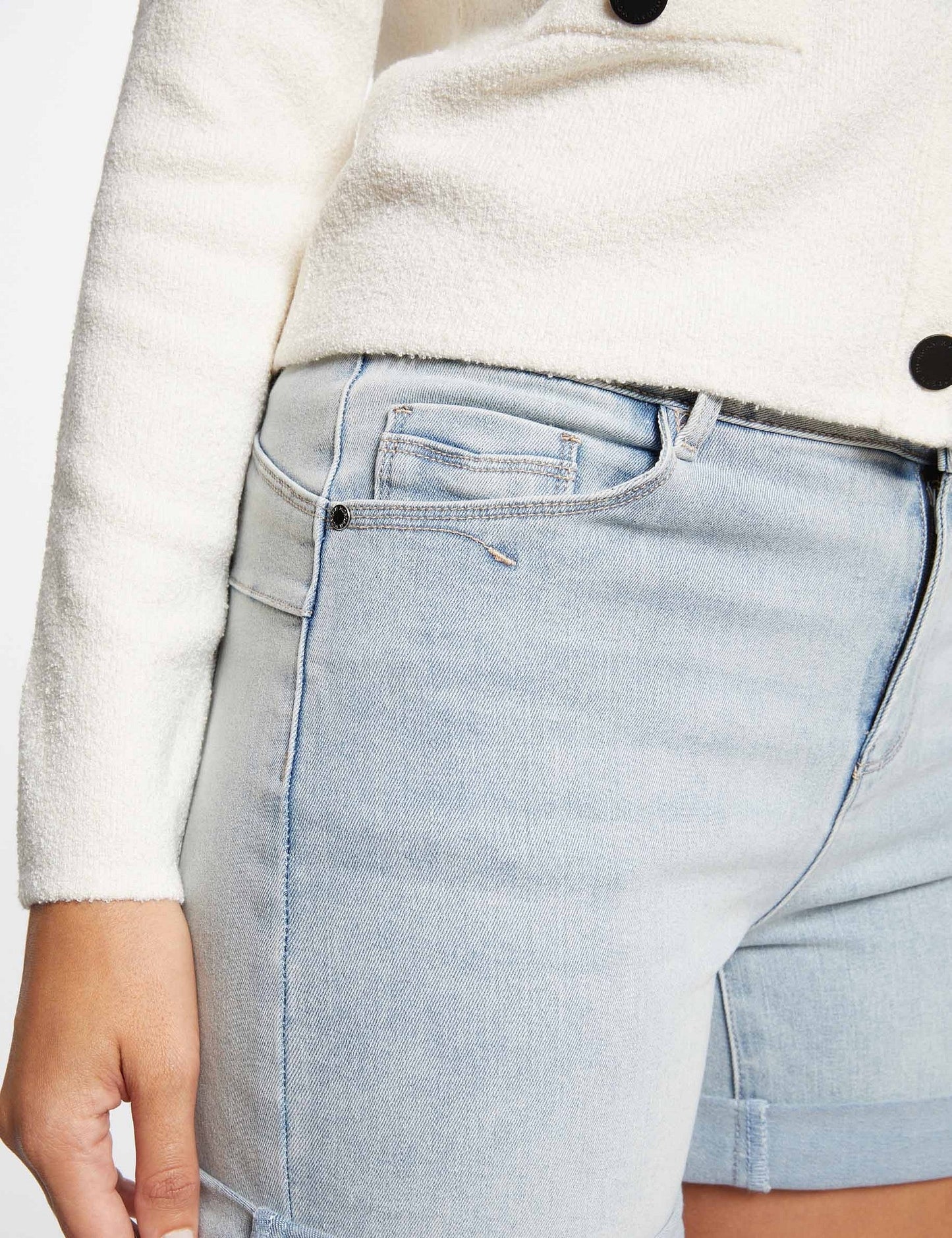 Denim Short met Rechte Pijpen en Hoge Taille