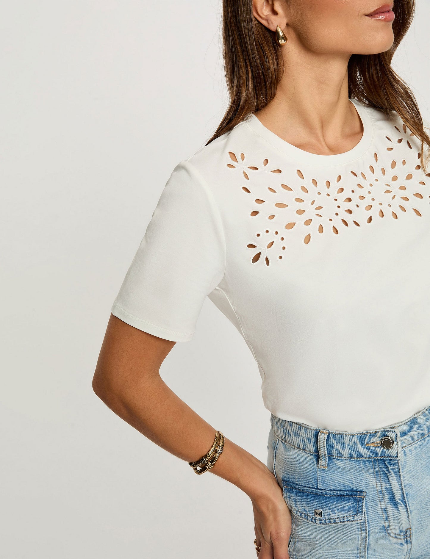 T-shirt met Borduurwerk en Korte Mouwen