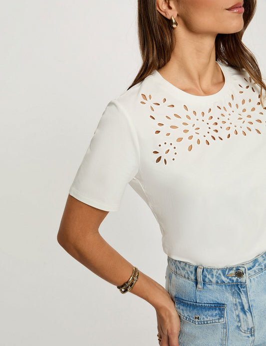 T-shirt met Borduurwerk en Korte Mouwen