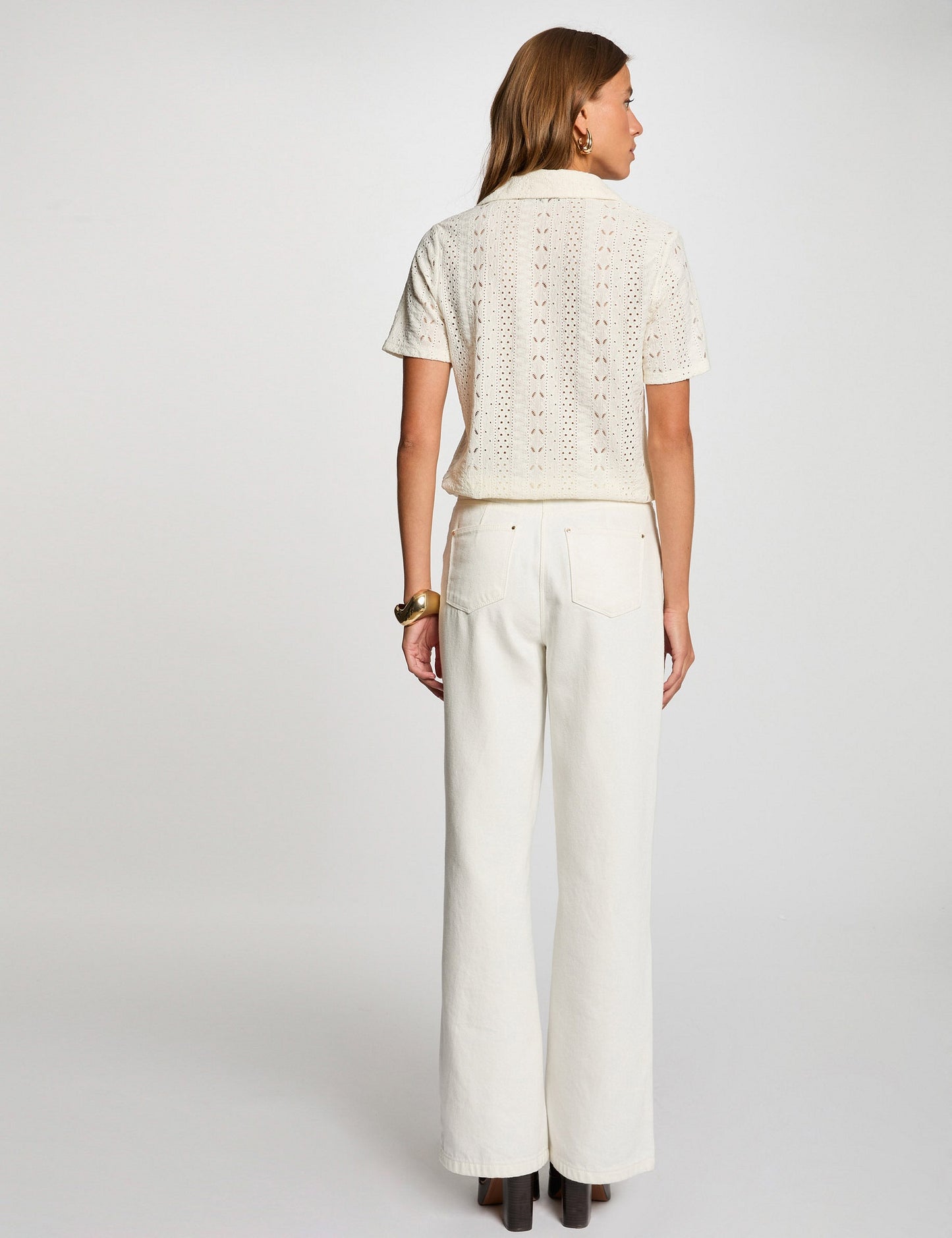 Shirt met korte mouwen, strikdetail en reverskraag
