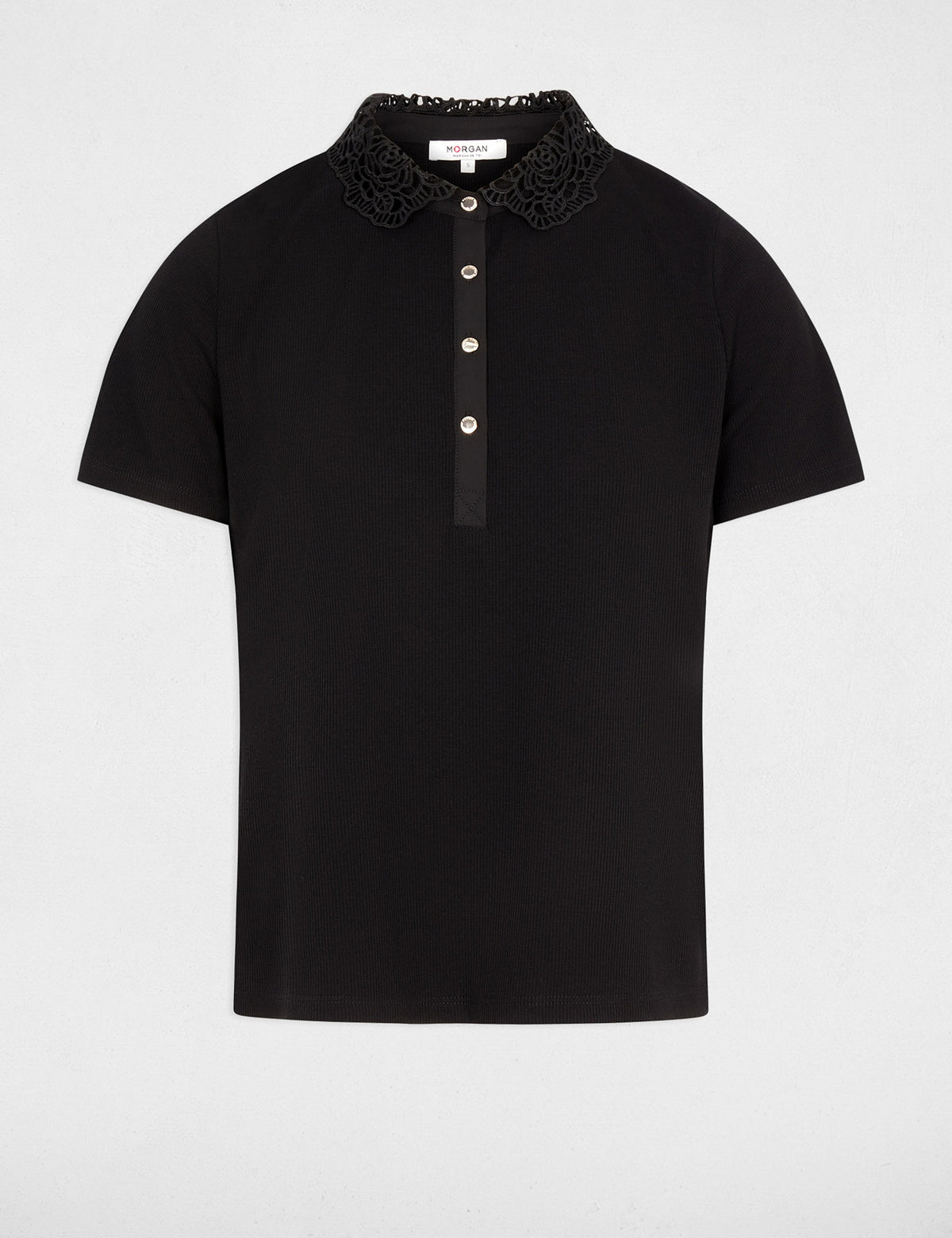 Licht Gebreid T-shirt met Kanten Halslijn en Inkeping