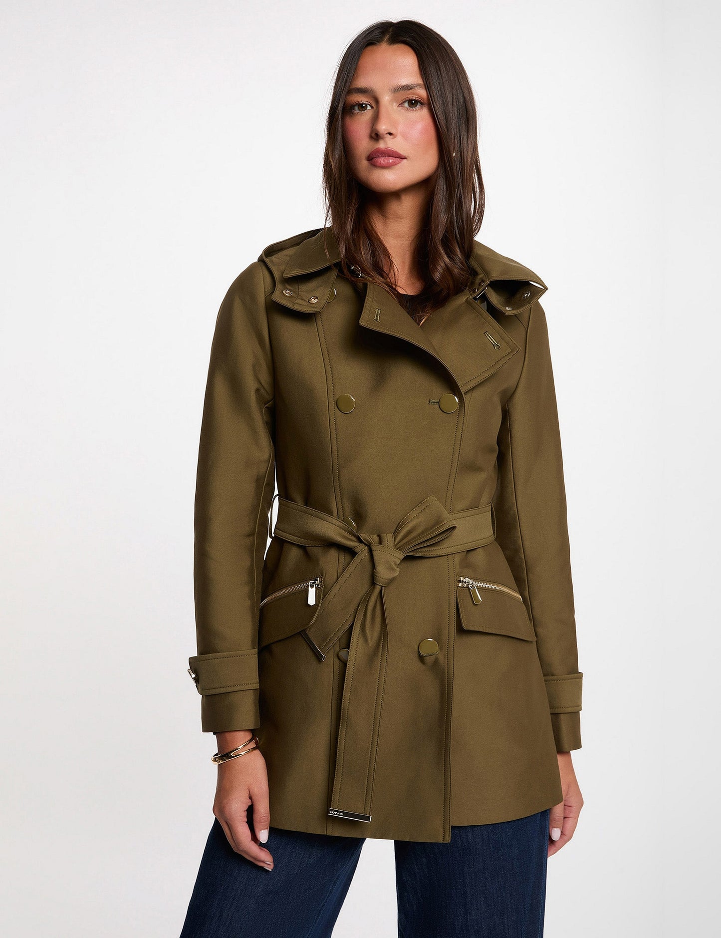 Getailleerde Trenchcoat met Riem en Capuchon