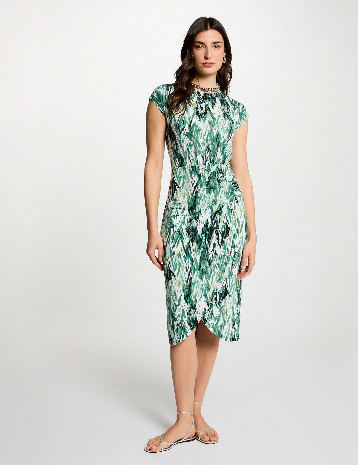 Rechte Jurk met Print en Knoopdetail