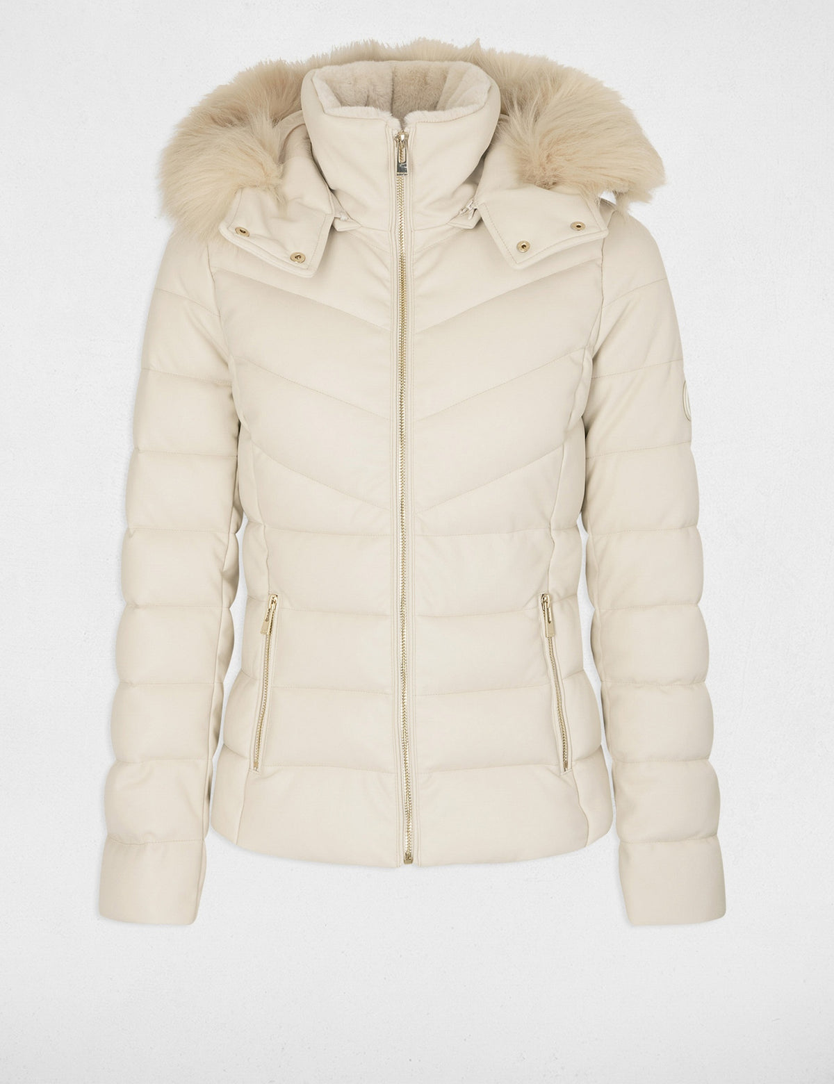 Gewatteerd Imitatieleren Jasje met Faux Fur Capuchon