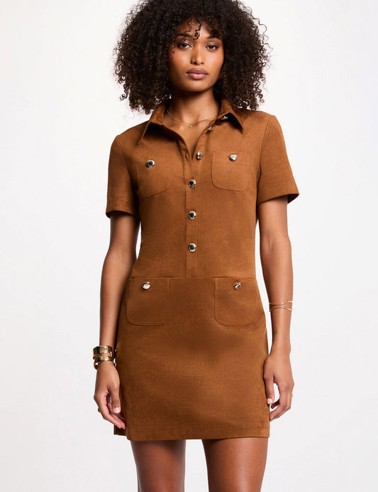 Korte Suède Look Jurk met Overslag