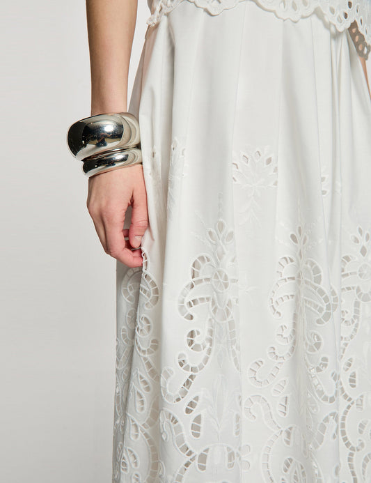 Lange Uitlopende Rok met Guipure Kant