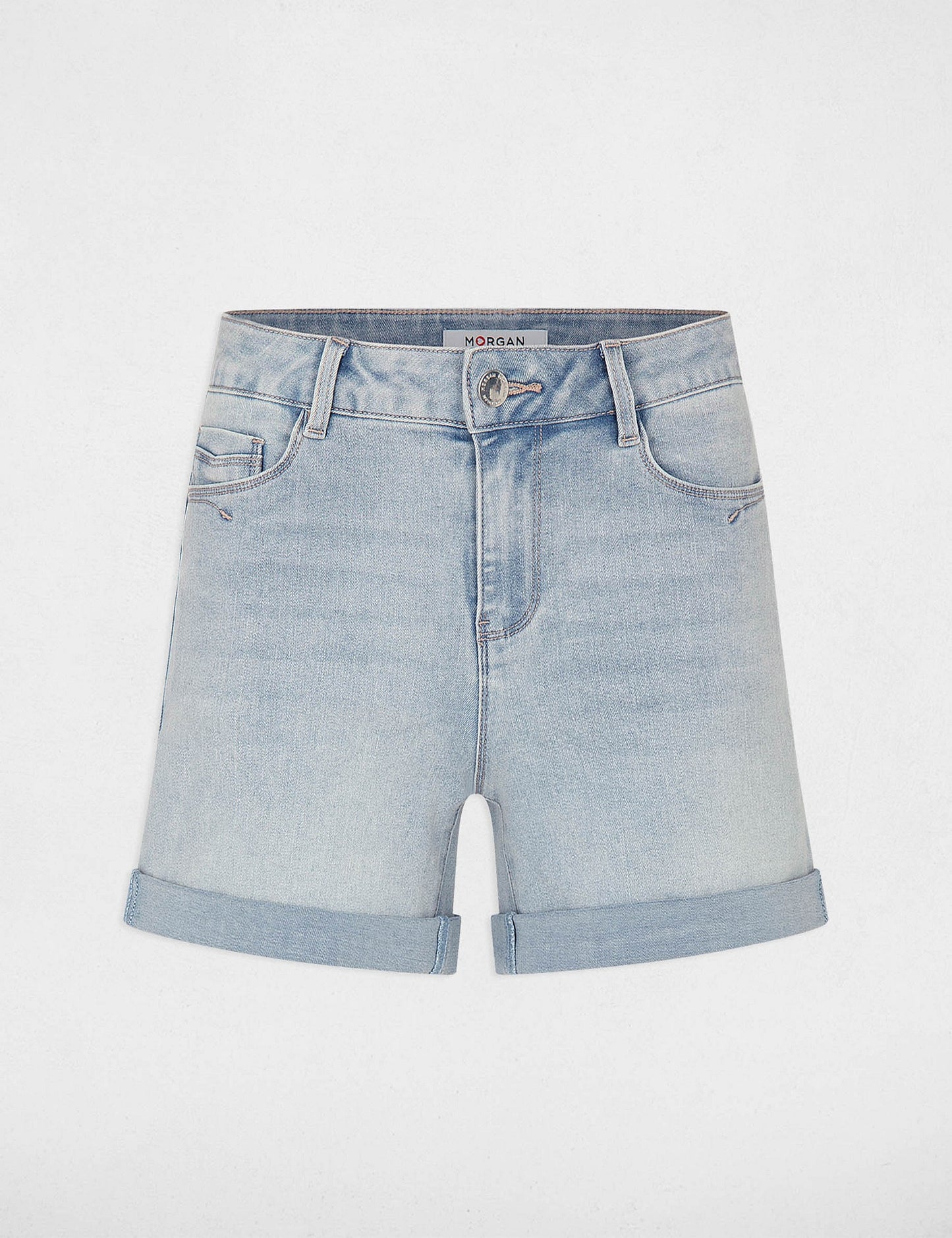 Denim Short met Rechte Pijpen en Hoge Taille