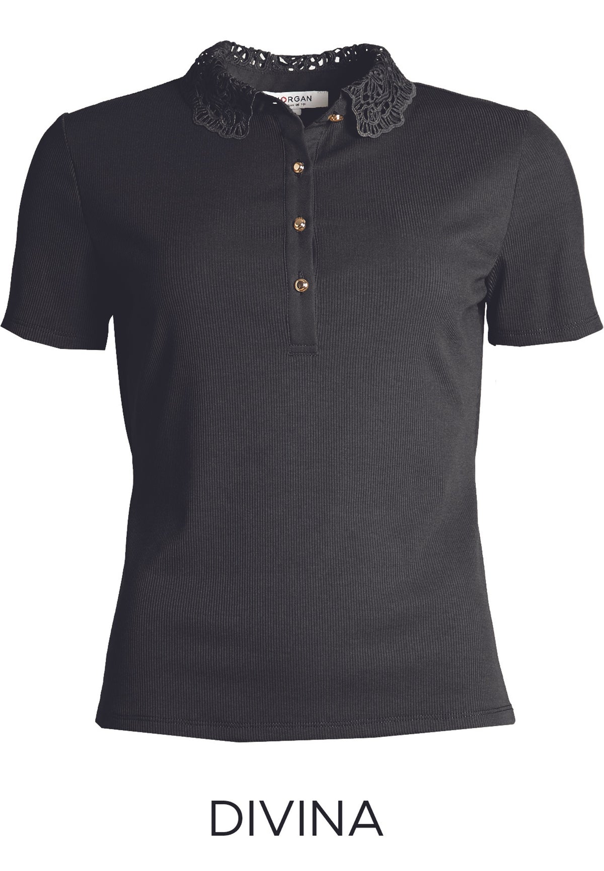 Licht Gebreid T-shirt met Kanten Halslijn en Inkeping