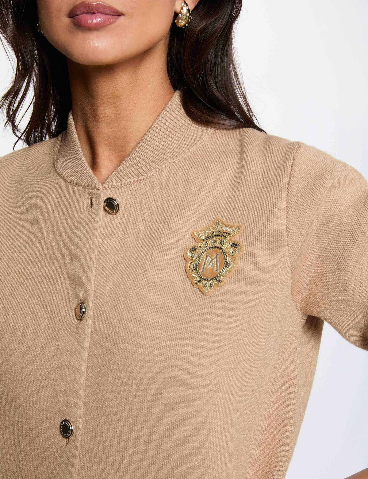 Cropped Trui met Hoge Teddykraag en Borduurwerk