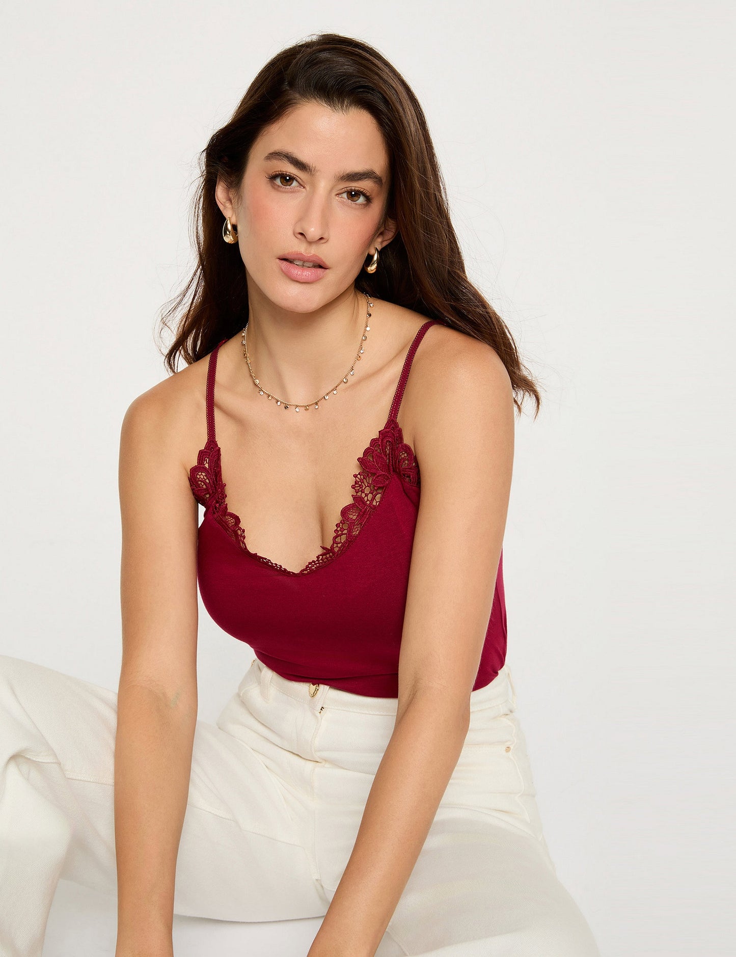 Cami Top met V-hals en Kanten Details
