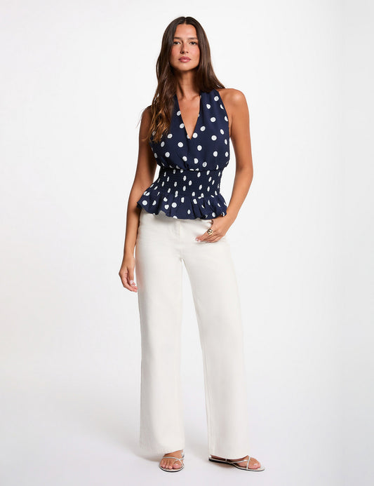 Getailleerde Top met Polka Dot Print en Open Rug
